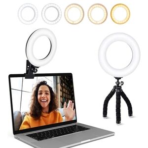 Video Conference Lighting Kit, Ring Light Clip on Laptop Monitor with 5 Dimmable
